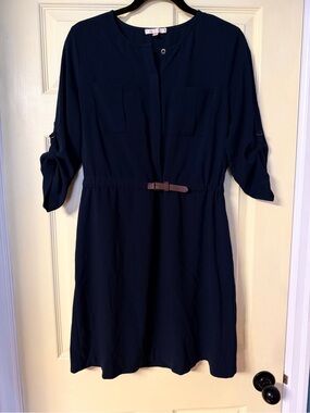Skies are Blue Delaine Navy Belted Shirt Dress M stitch fix